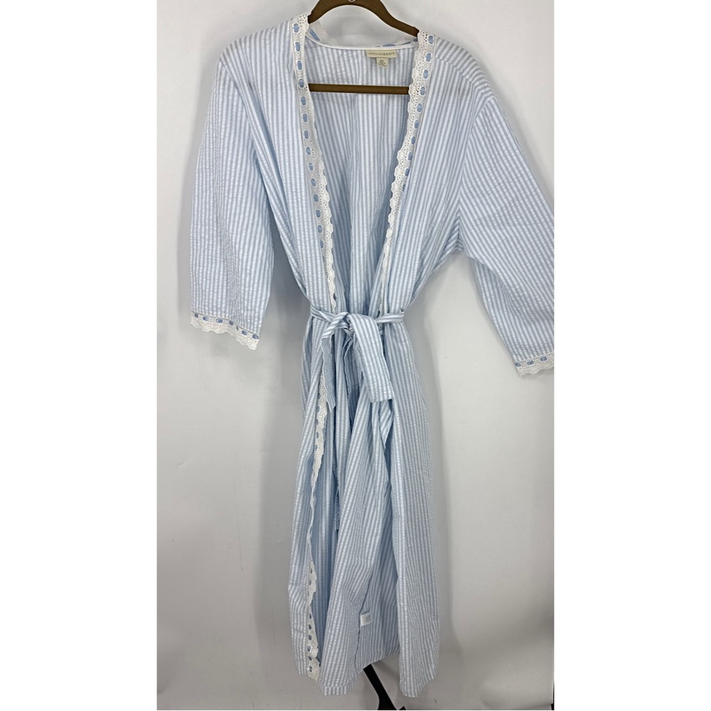 Apple seed cotton blend blue white stripe with eyelet/ribbon trim robe XL